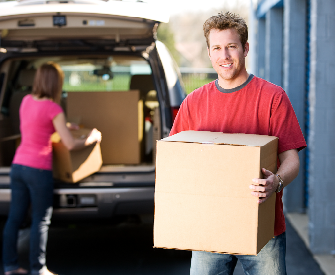 Self Storage units with man